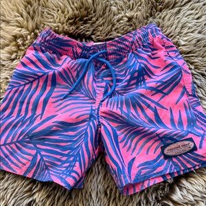 Vineyard Vines Hot Pink with Blue Palm Swim Shorts